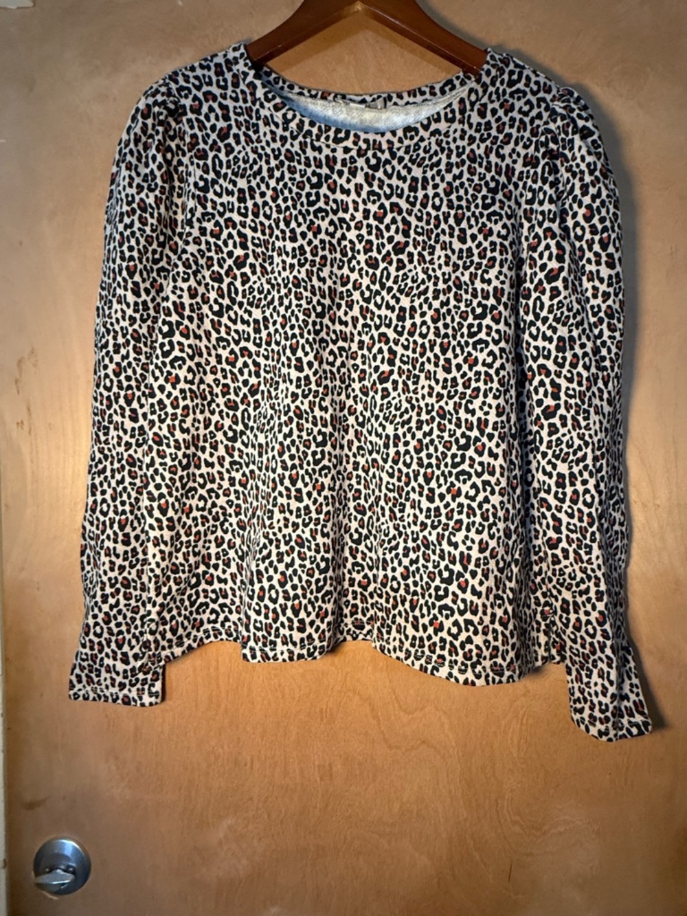 LOFT Leopard-Accent Crewneck Top in Cream, Black and Brown